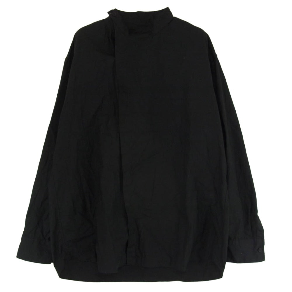 LAD MUSICIAN ラッドミュージシャン 2224-104 DIAGONAL BIG SHIRT ダイアゴナル ビッグ 長袖 バンドカラー シャツ ブラック系 44【中古】