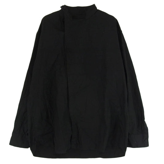 LAD MUSICIAN ラッドミュージシャン 2224-104 DIAGONAL BIG SHIRT ダイアゴナル ビッグ 長袖 バンドカラー シャツ ブラック系 44【中古】
