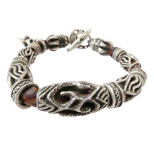 NAGUAL ナグァール レザー×シルバー925 Tバー ブレスレット シルバー系 ブラウン系【中古】