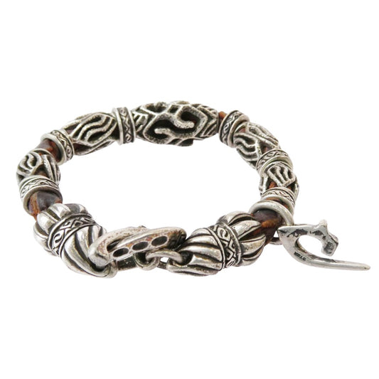 NAGUAL ナグァール レザー×シルバー925 Tバー ブレスレット シルバー系 ブラウン系【中古】