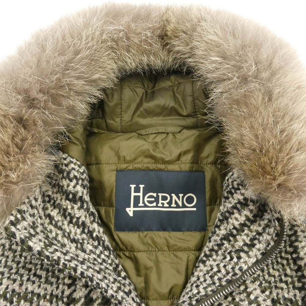 Herno ヘルノ PA0030U-38050-7020 ウール ファーフーデッド コート 裏地中綿 マルチカラー系 50【中古】