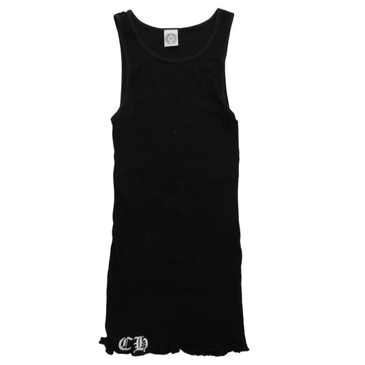 CHROME HEARTS クロムハーツ（原本無） RIB TANK フローラルクロス スクロールラベルプリント リブ タンクトップ ブラック系 M【中古】