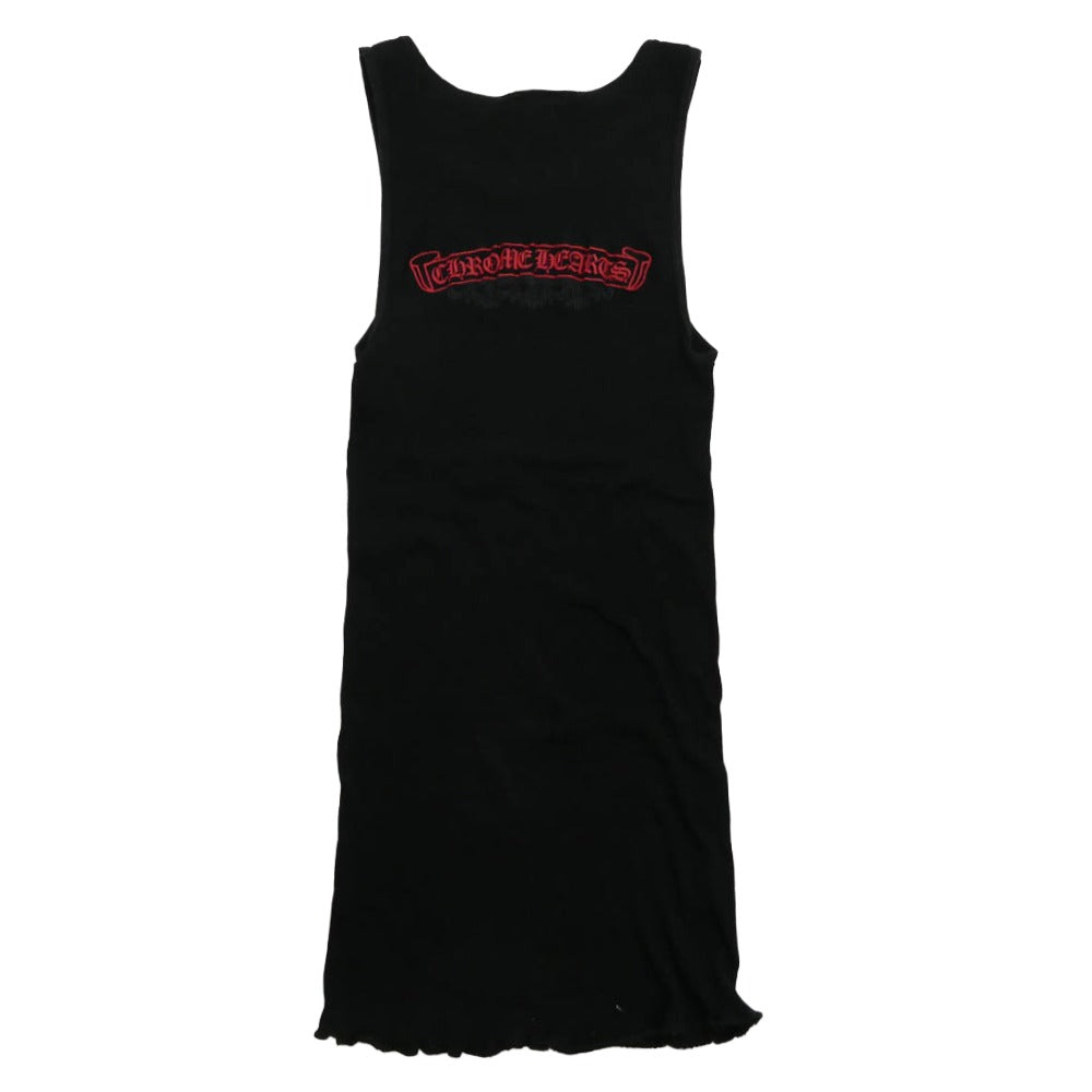 CHROME HEARTS クロムハーツ（原本無） RIB TANK フローラルクロス スクロールラベルプリント リブ タンクトップ ブラック系 M【中古】