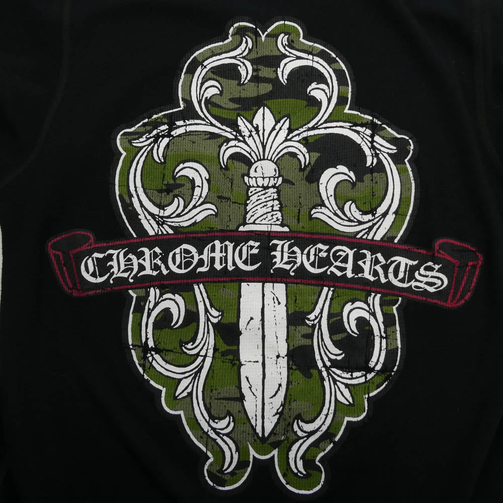 CHROME HEARTS クロムハーツ（原本無） Dagger Print Thermal Long Sleeve Tee バックプリント カモフラダガー サーマルカットソー 長袖Tシャツ ブラック系 M【中古】