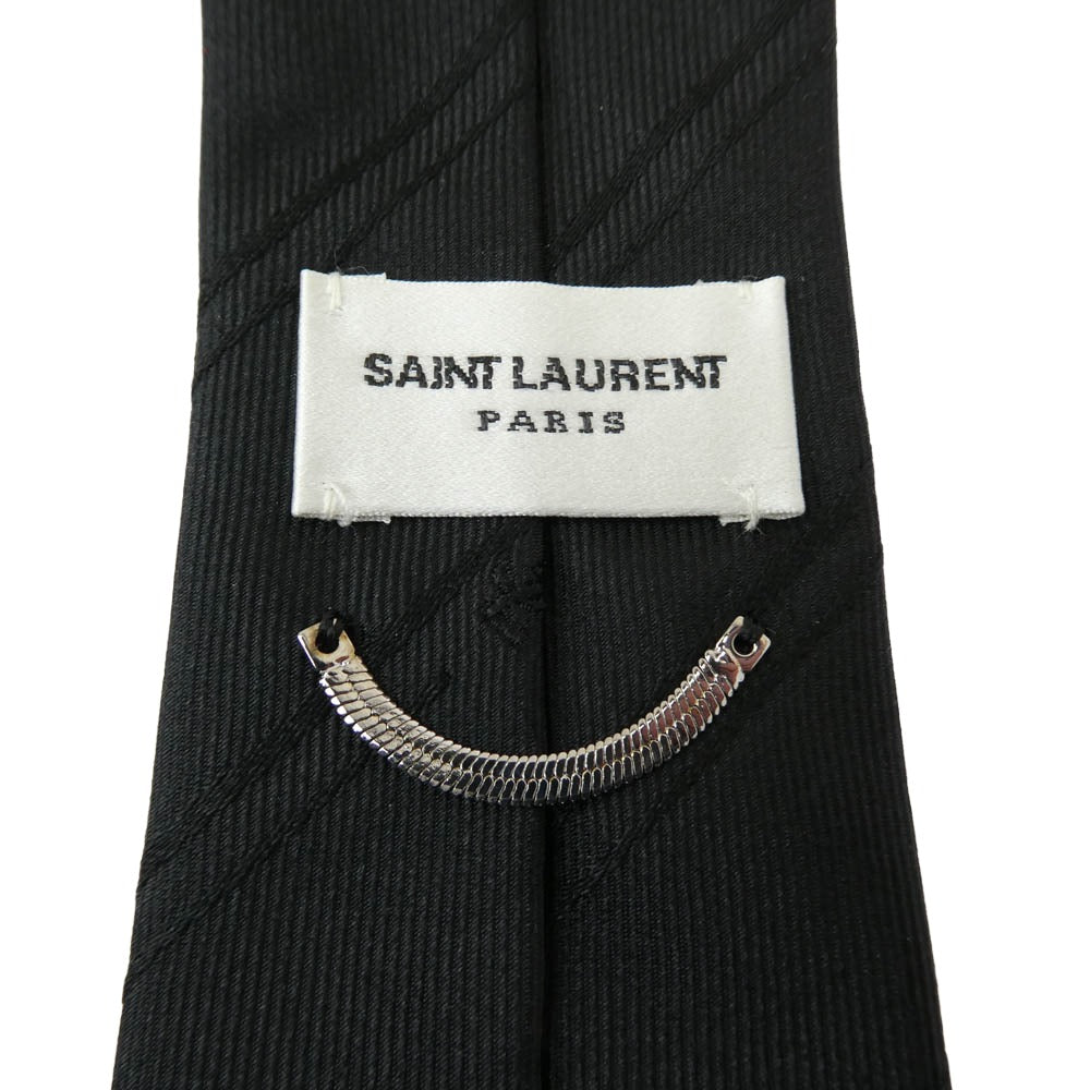 SAINT LAURENT サンローラン 757431 3Y009 イタリア製 シルク ネクタイ ブラック系【極上美品】【中古】