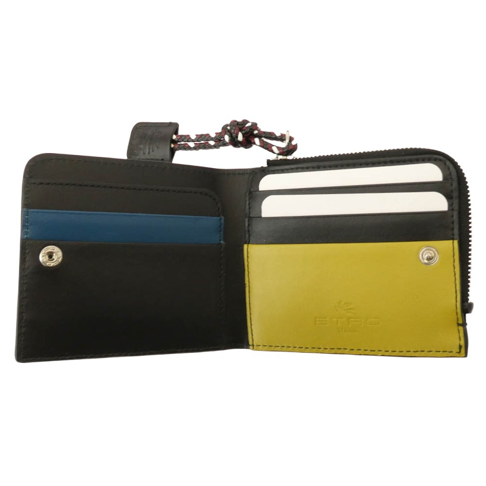 ETRO エトロ 総柄 ペイズリー レザー 2つ折り財布 マルチカラー系【極上美品】【中古】