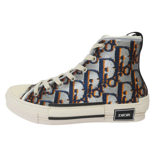 Christian Dior クリスチャンディオール 3SH129Z0Y B23 オブリーク ロゴ 総柄 ハイカット スニーカー シルバー系 ネイビー系 オレンジ系 41【極上美品】【中古】