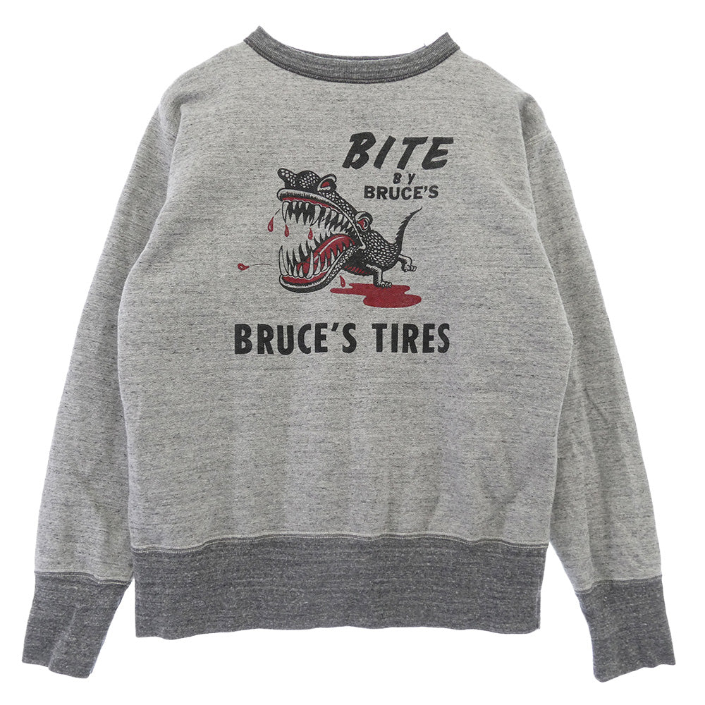 FREEWHEELERS フリーホイーラーズ 2434006 BRUCE'S TIRES CREW NECKED SWEAT SHIRT ブルースタイヤ クルーネック スウェット シャツ グレー系 マルチカラー系 40【極上美品】【中古】