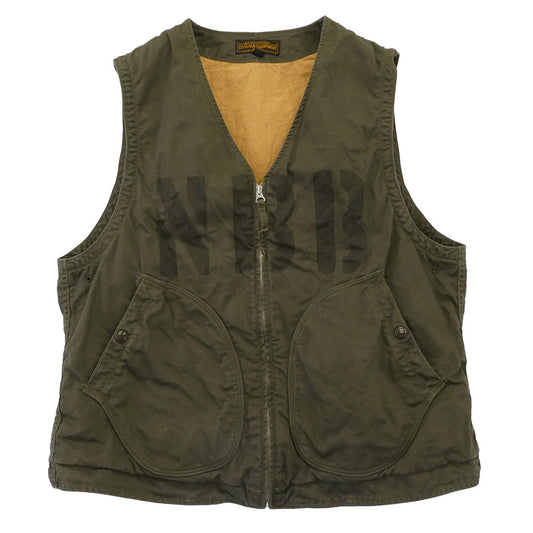 FREEWHEELERS フリーホイーラーズ CIVILIAN MILITARY STYLE CLOTHING DECK VEST カスタム プリント デッキベスト カーキ系 40【中古】