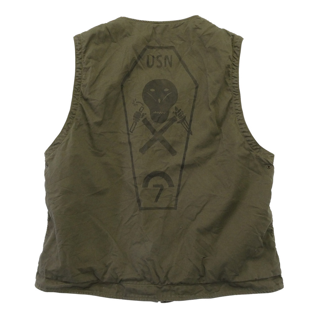 FREEWHEELERS フリーホイーラーズ CIVILIAN MILITARY STYLE CLOTHING DECK VEST カスタム プリント デッキベスト カーキ系 40【中古】