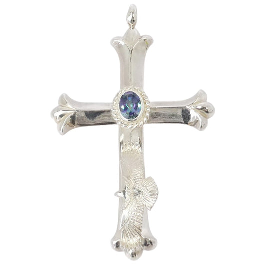 TARO WASHIMI ワシミタロウ 鷲見太郎 ギャランティカード付属 cross pendant eagle eg-05/925 rainbow topaz 6 x 8 cup イーグル付き 銀縄レインボートパーズ クロス ペンダントトップ シルバー系【美品】【中古】