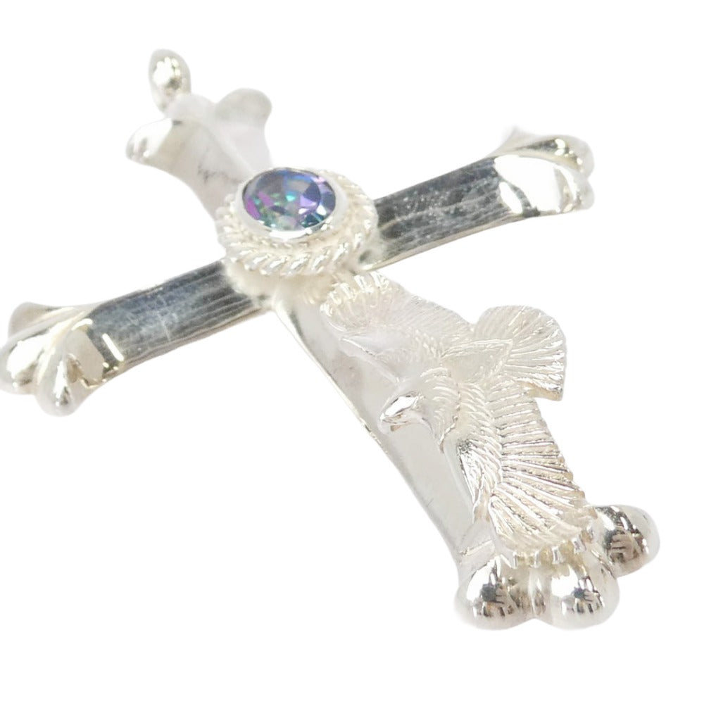 TARO WASHIMI ワシミタロウ 鷲見太郎 ギャランティカード付属 cross pendant eagle eg-05/925 rainbow topaz 6 x 8 cup イーグル付き 銀縄レインボートパーズ クロス ペンダントトップ シルバー系【美品】【中古】