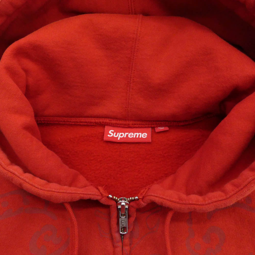 Supreme シュプリーム 25SS Leather Applique Zip Up Hooded Sweatshirt レザー アップリケ ジップアップ フーディー スウェットシャツ パーカー レッド系 M【中古】