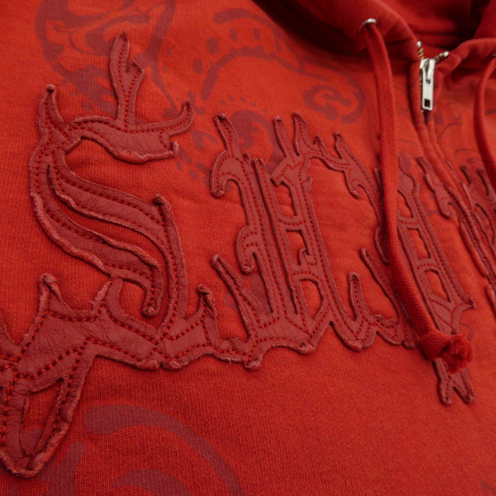 Supreme シュプリーム 25SS Leather Applique Zip Up Hooded Sweatshirt レザー アップリケ ジップアップ フーディー スウェットシャツ パーカー レッド系 M【中古】