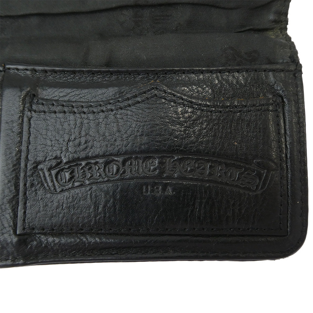 CHROME HEARTS クロムハーツ（原本無） スクロールラベル ナイロンウォレット 札入れ 長財布 ブラック系 シルバー系【中古】