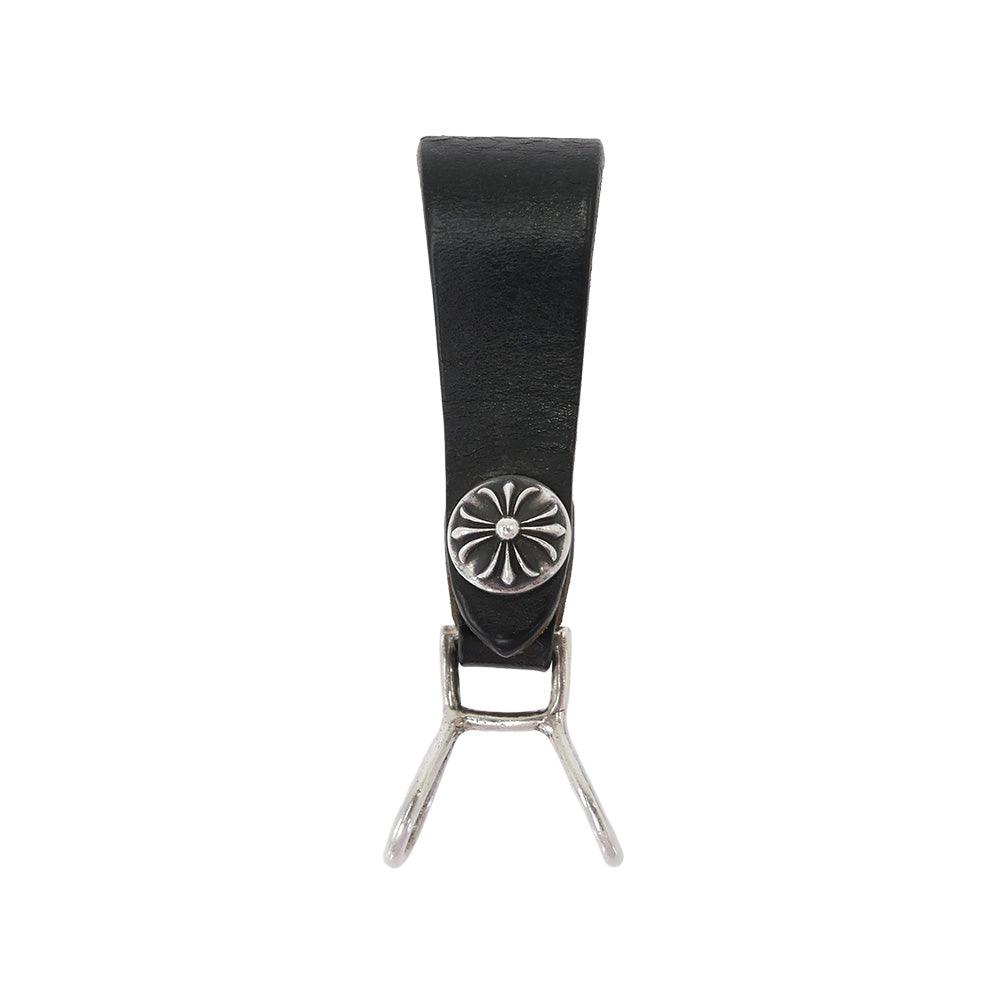 CHROME HEARTS クロムハーツ（原本無） BELT LOOP クロスボールボタン レザー ベルトループ ブラック系 シルバー系【中古】