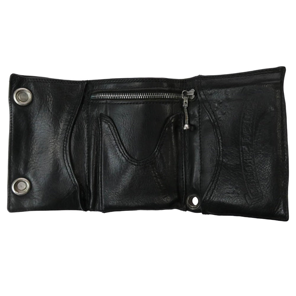 CHROME HEARTS クロムハーツ（原本有） 3FOLD クロスボールボタン 3フォールド レザーウォレット 三つ折り財布 ブラック系【中古】