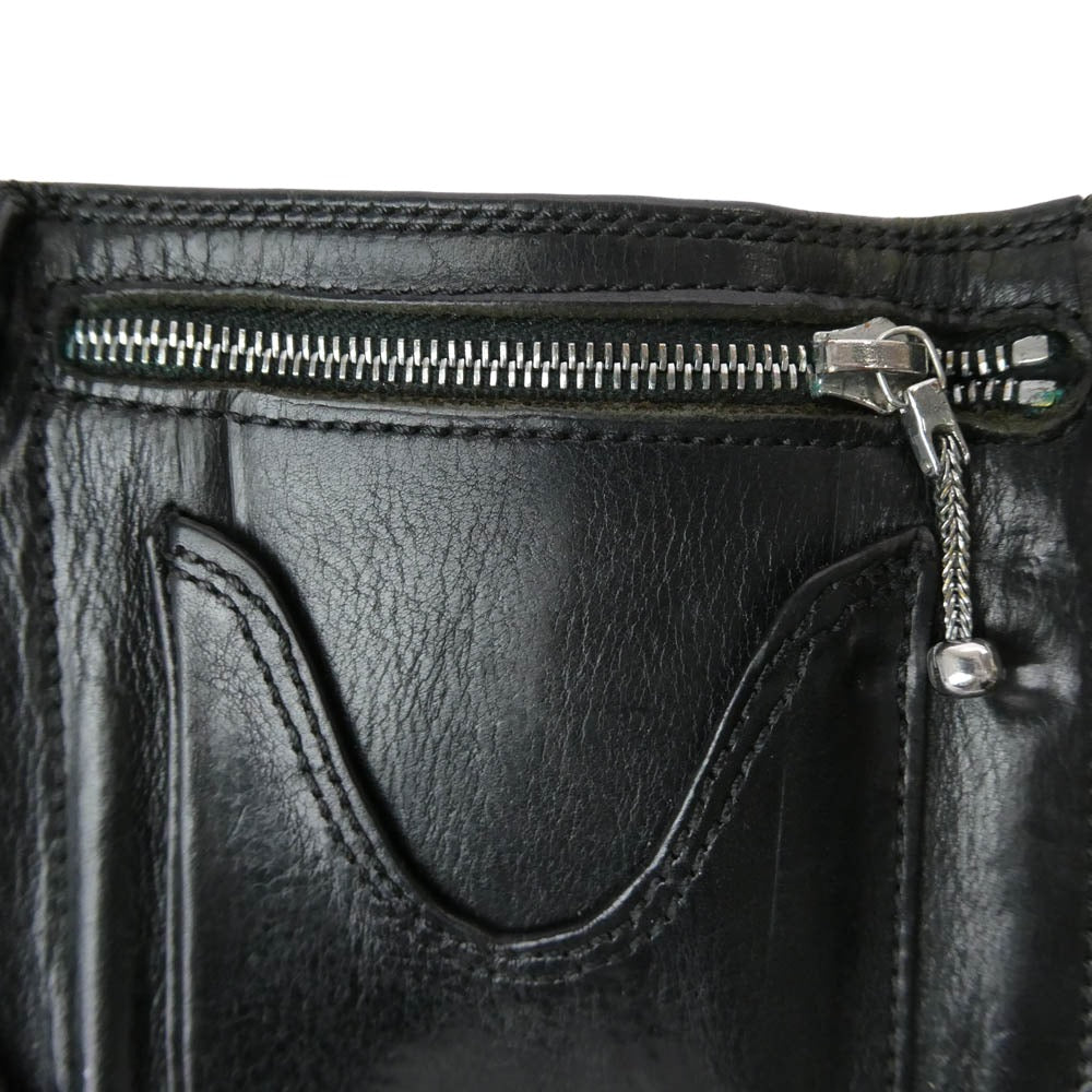 CHROME HEARTS クロムハーツ（原本有） 3FOLD クロスボールボタン 3フォールド レザーウォレット 三つ折り財布 ブラック系【中古】