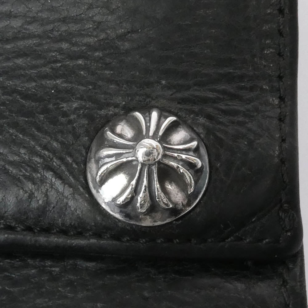 CHROME HEARTS クロムハーツ（原本有） 3FOLD クロスボールボタン 3フォールド レザーウォレット 三つ折り財布 ブラック系【中古】