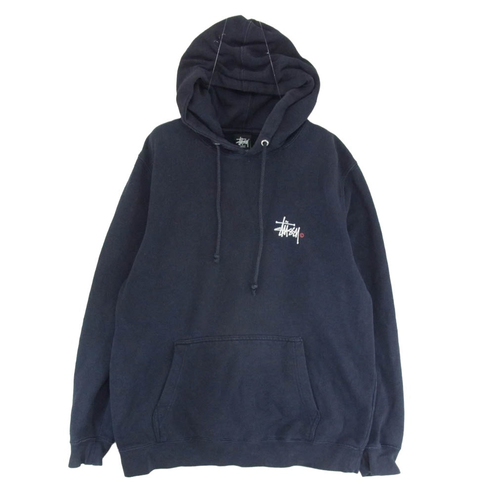 STUSSY ステューシー ロゴ プリント スウェット プルオーバー パーカー ネイビー系 L【中古】
