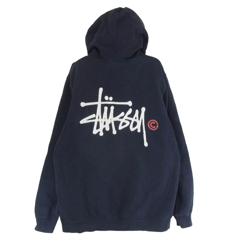 STUSSY ステューシー ロゴ プリント スウェット プルオーバー パーカー ネイビー系 L【中古】