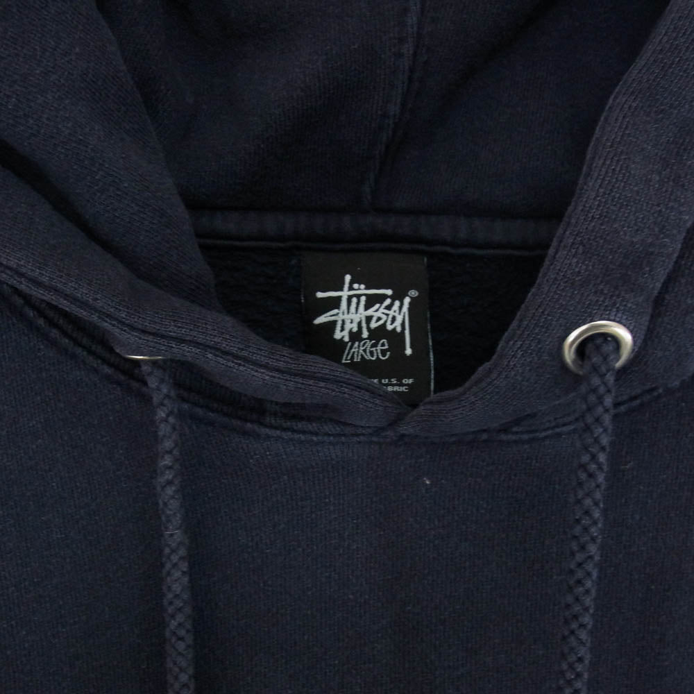 STUSSY ステューシー ロゴ プリント スウェット プルオーバー パーカー ネイビー系 L【中古】