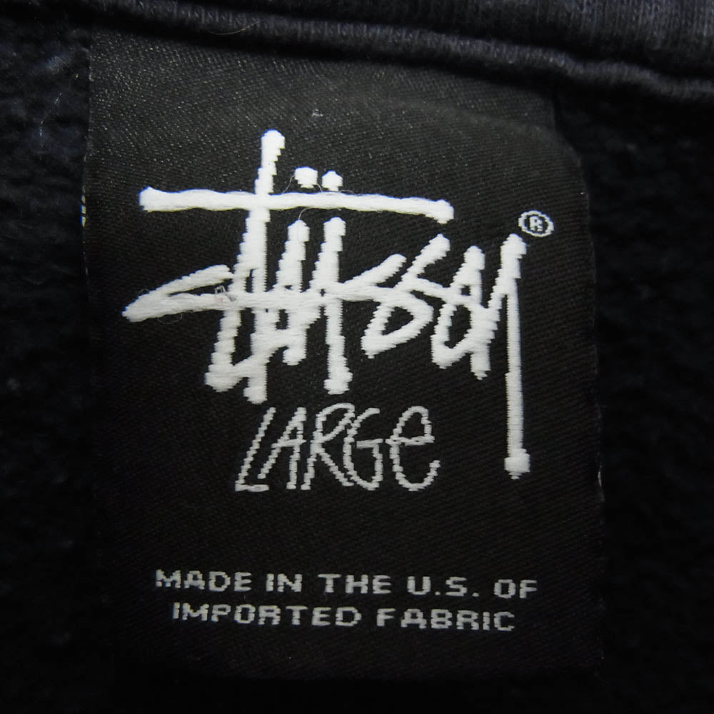 STUSSY ステューシー ロゴ プリント スウェット プルオーバー パーカー ネイビー系 L【中古】