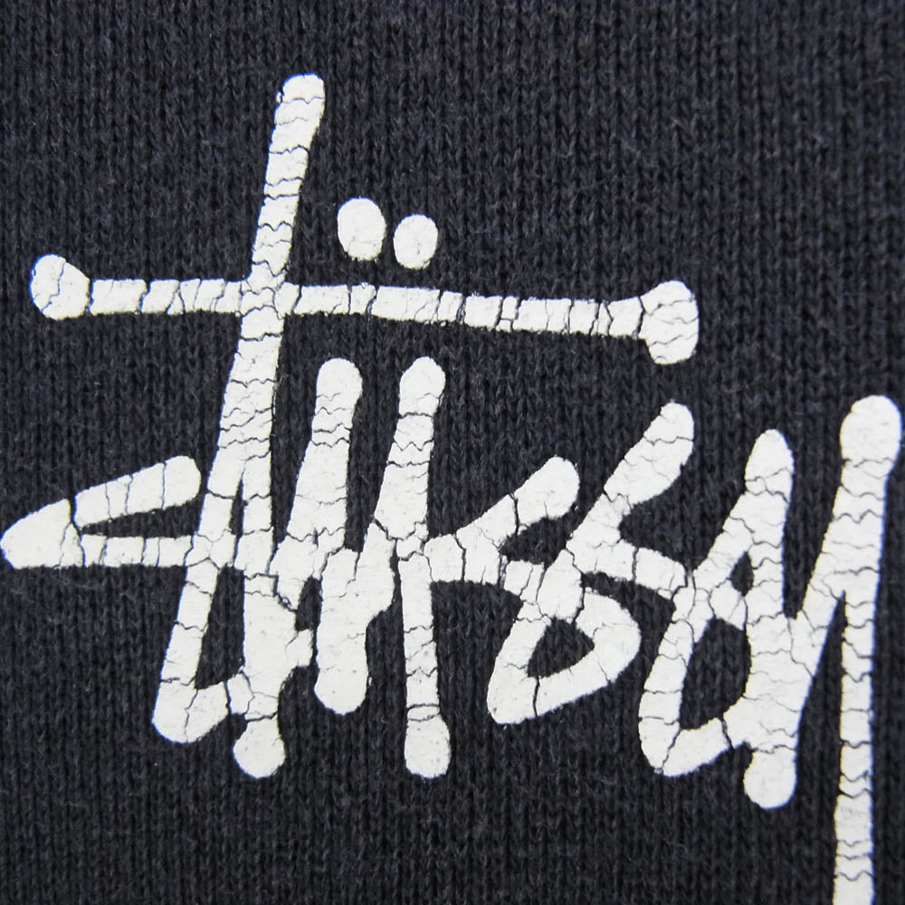STUSSY ステューシー ロゴ プリント スウェット プルオーバー パーカー ネイビー系 L【中古】