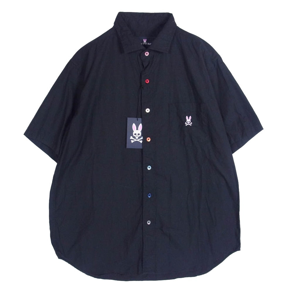 サイコバニー 131-380 ロゴ刺繍 マルチカラーボタン 半袖 シャツ ブラック系 XL【中古】