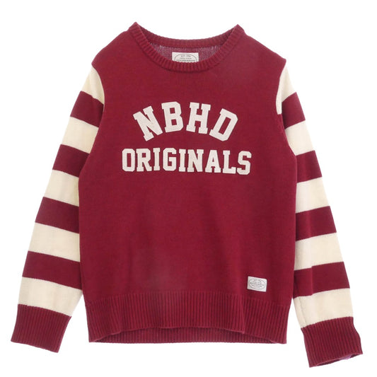 NEIGHBORHOOD ネイバーフッド 15AW 152MANH-KNM04S B.D MF / CW-CREW.LS ウール混 NBHD ロゴワッペン アームボーダー ニット セーター オフホワイト系 レッド系 L【中古】