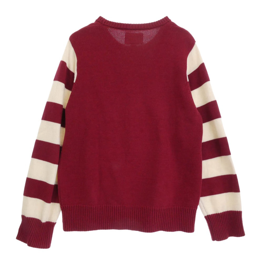 NEIGHBORHOOD ネイバーフッド 15AW 152MANH-KNM04S B.D MF / CW-CREW.LS ウール混 NBHD ロゴワッペン アームボーダー ニット セーター オフホワイト系 レッド系 L【中古】