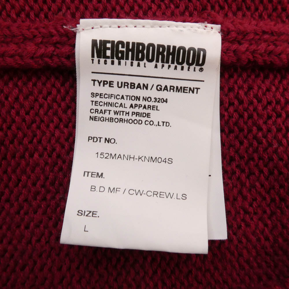 NEIGHBORHOOD ネイバーフッド 15AW 152MANH-KNM04S B.D MF / CW-CREW.LS ウール混 NBHD ロゴワッペン アームボーダー ニット セーター オフホワイト系 レッド系 L【中古】