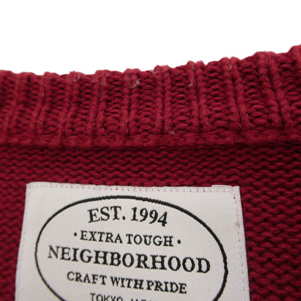 NEIGHBORHOOD ネイバーフッド 15AW 152MANH-KNM04S B.D MF / CW-CREW.LS ウール混 NBHD ロゴワッペン アームボーダー ニット セーター オフホワイト系 レッド系 L【中古】