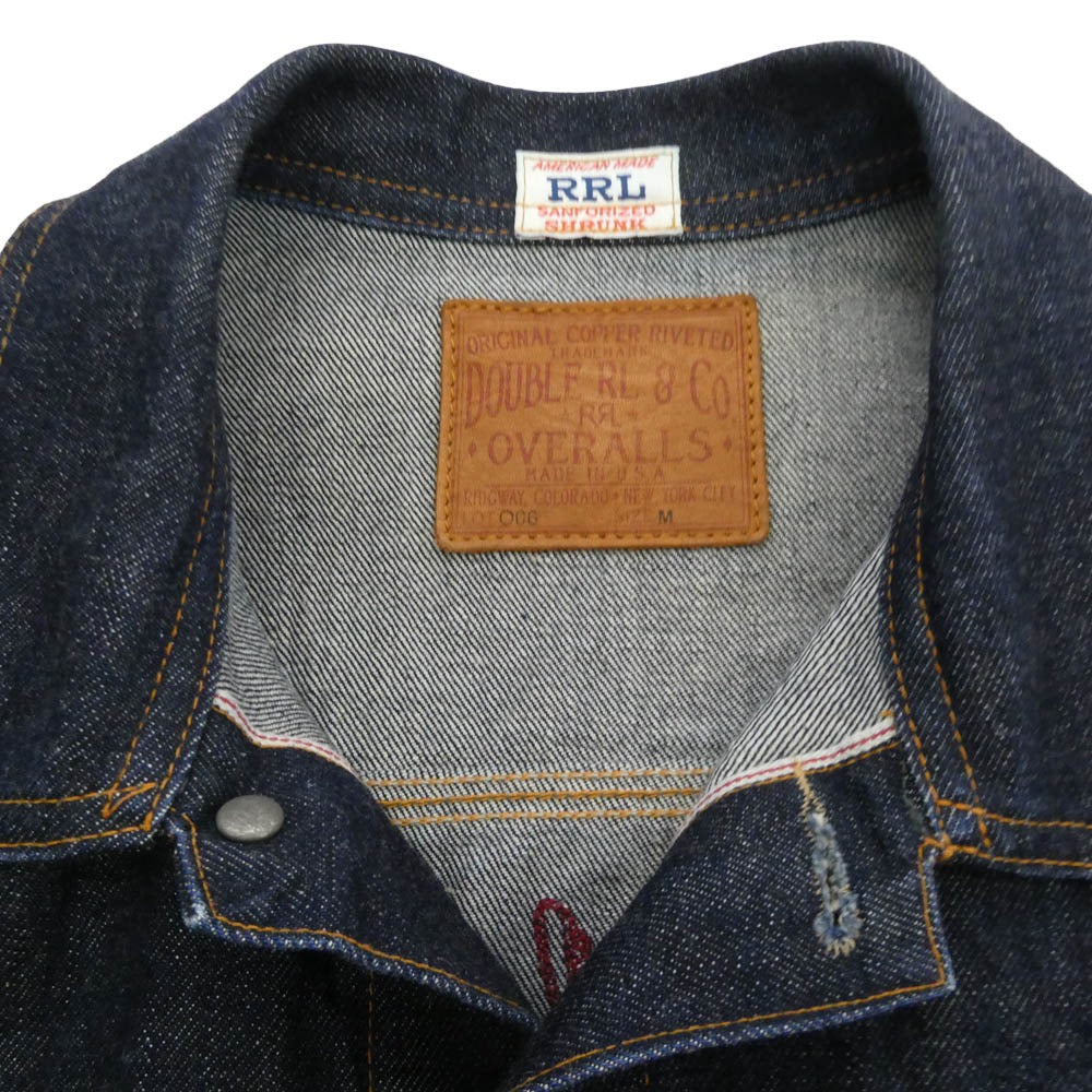 RRL ダブルアールエル LIMTED EDDITION USA製 COWBOY JACKET W/EMB 限定 カウボーイ デニム ネイティブ ロープ刺繍 ジャケット インディゴブルー系 M【美品】【中古】