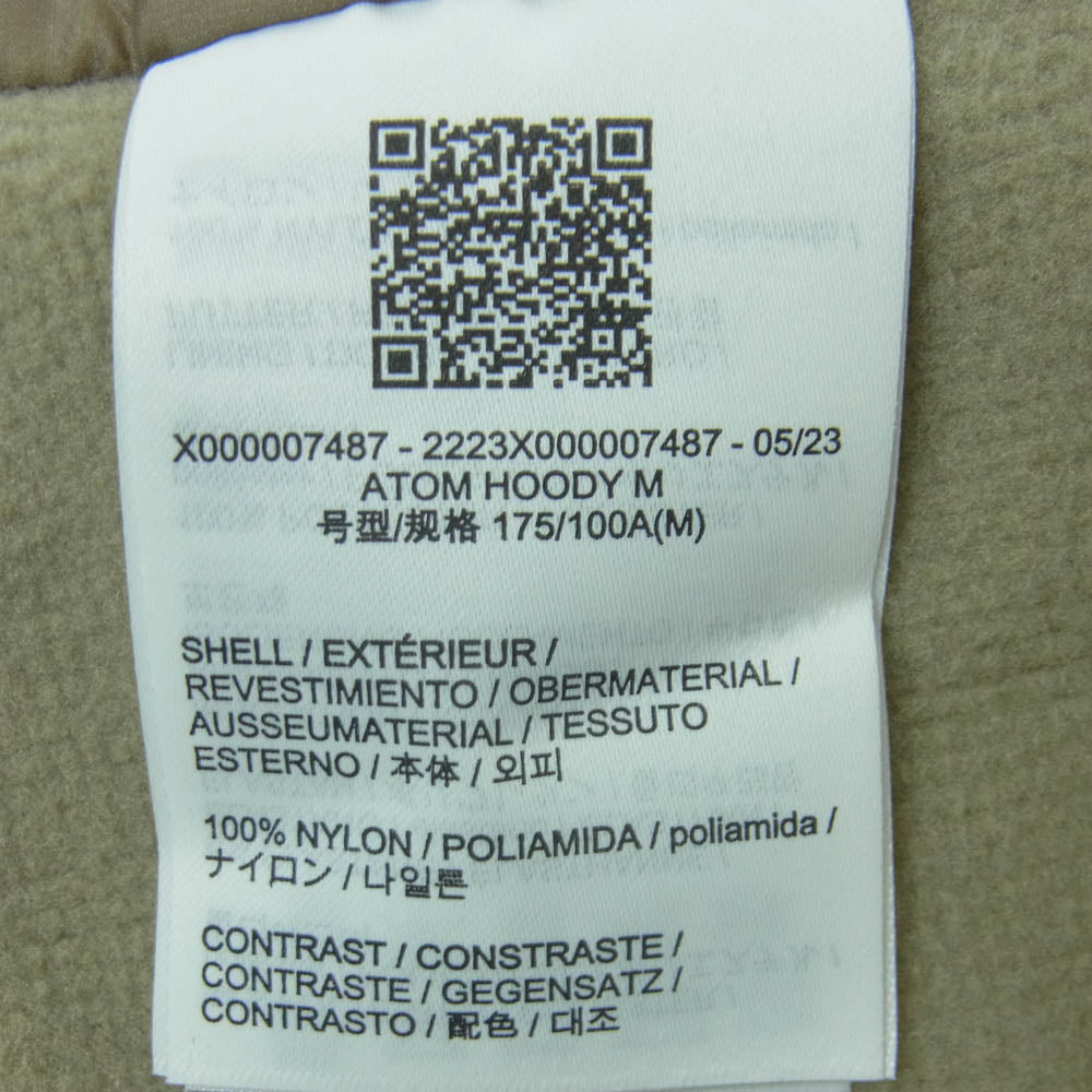 ARC'TERYX アークテリクス x000007487-2223 Atom Hoody Men's アトム フーディ メンズ ジャケット ベージュ系 XL【新古品】【未使用】【中古】