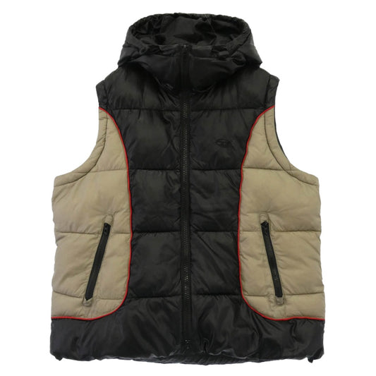 DIESEL ディーゼル 25AW A14406 0DBCH W-OSTEND-SL HOODED PUFFER VEST ロゴ刺繍 ナイロン 中綿 フーデッド ベスト ブラック系 ベージュ系 46【中古】