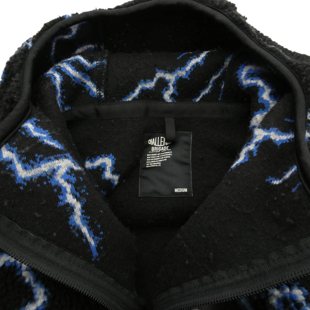 CHALLENGER チャレンジャー 25AW CLG-JK 025-12 THUNDERBOLT BOA HOODIE サンダーボルト ボア ジップアップ フーディー ジャケット ブラック系 M【中古】