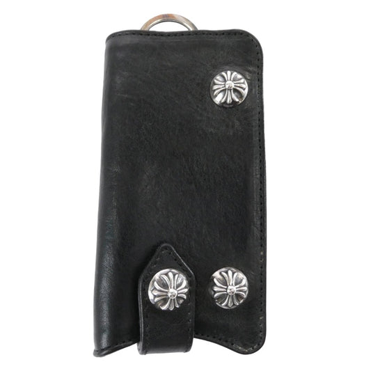 CHROME HEARTS クロムハーツ（原本無） KEY CASE クロスボールボタン レザー キーケース ブラック系 シルバー系【中古】