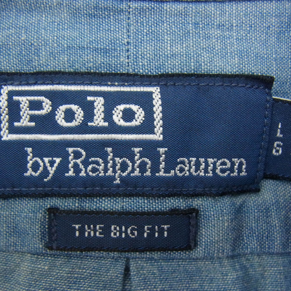 POLO RALPH LAUREN ポロ・ラルフローレン THE BIG FIT 裾ポニーロゴ刺繍 シャンブレー ボタンダウン オーバーサイズ 長袖 シャツ ブルー系 LG【中古】