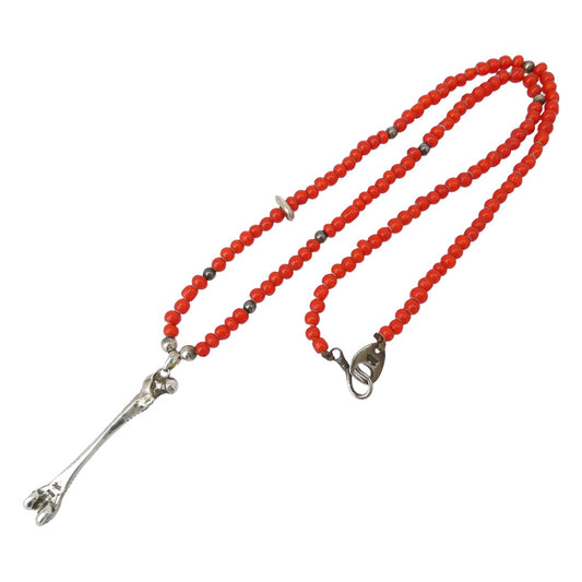 シャフトシルバーワークス ビーズ ボーン モチーフ ネックレス レッド系【中古】