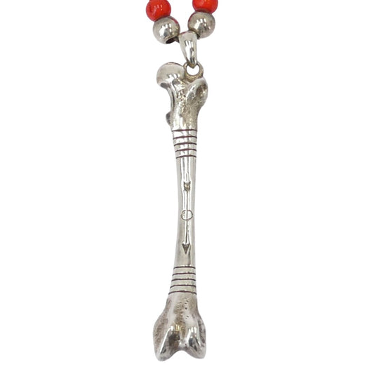 シャフトシルバーワークス ビーズ ボーン モチーフ ネックレス レッド系【中古】