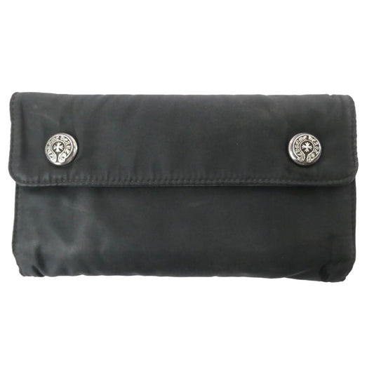 CHROME HEARTS クロムハーツ（原本無） WAVE ウェーブ ホースシューボタン ナイロン ウォレット 財布 ブラック系 シルバー系【中古】