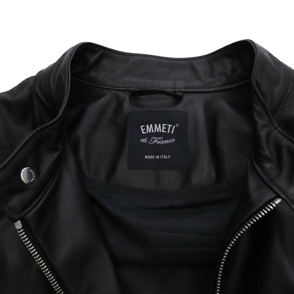 EMMETI エンメティ KELSO SP LAMB SKIN ケルソ ラムスキン レザー シングル ライダース ジャケット ブラック系 50【新古品】【未使用】【中古】