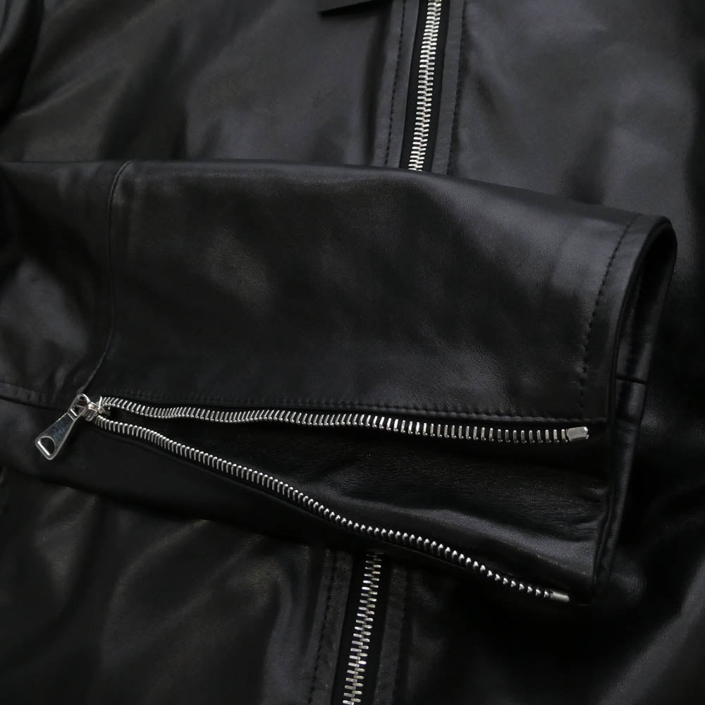 EMMETI エンメティ KELSO SP LAMB SKIN ケルソ ラムスキン レザー シングル ライダース ジャケット ブラック系 50【新古品】【未使用】【中古】