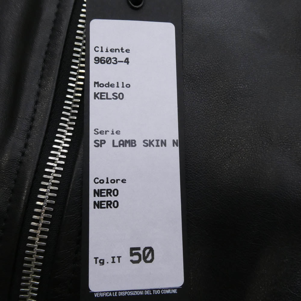 EMMETI エンメティ KELSO SP LAMB SKIN ケルソ ラムスキン レザー シングル ライダース ジャケット ブラック系 50【新古品】【未使用】【中古】