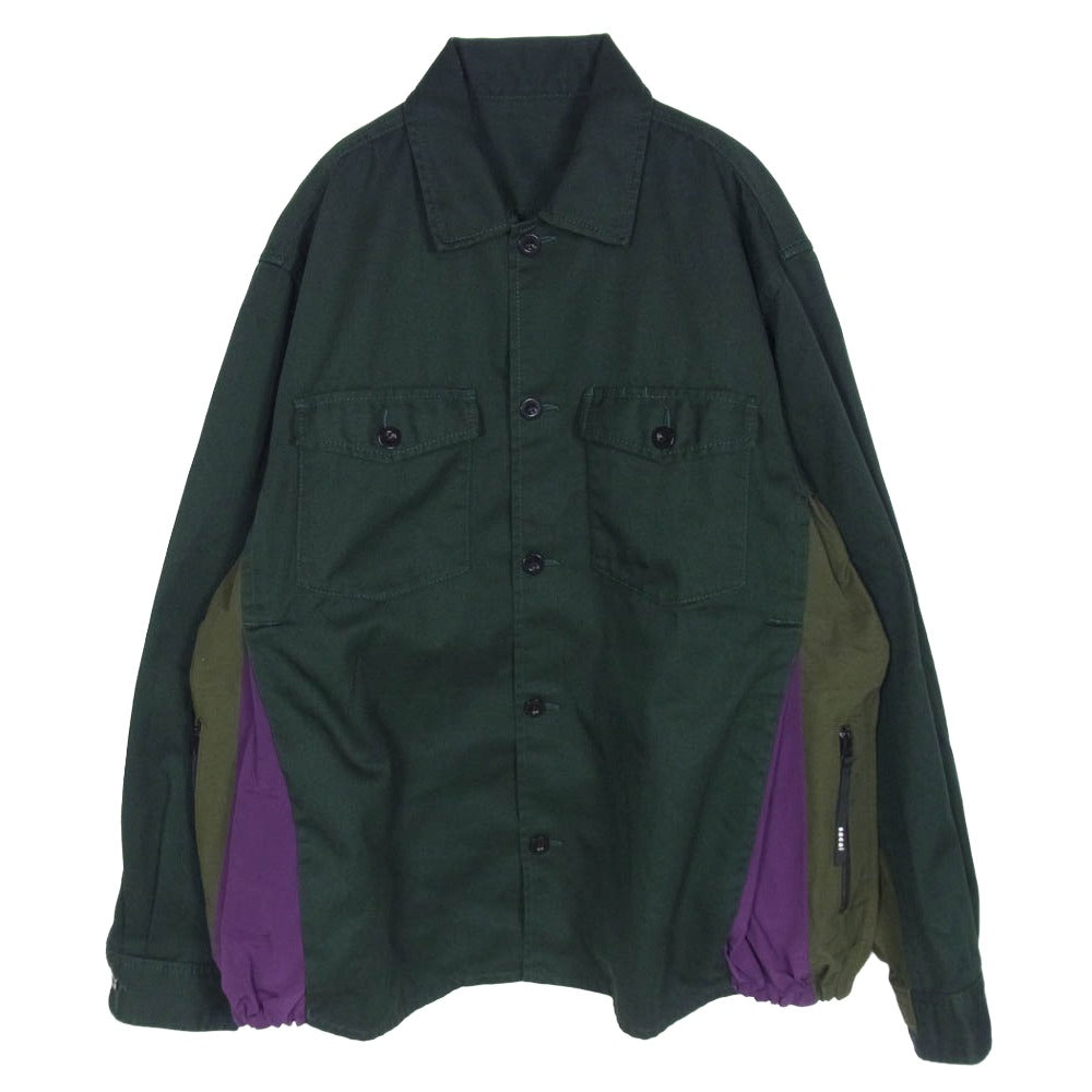 Sacai サカイ 21AW 21-02651M Grosgrain Shirt グロスグレイン 再構築 切替 シャツ ジャケット モスグリーン系 4【中古】