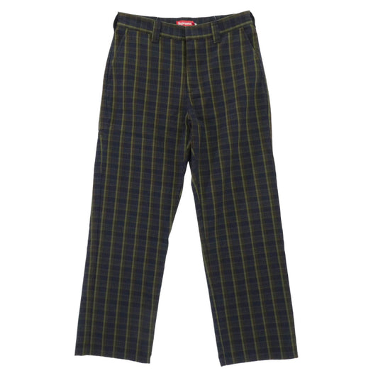 Supreme シュプリーム 23SS Work Pant navy plaid プレイドチェック ワークパンツ ネイビー系 ブラウン系 32【極上美品】【中古】