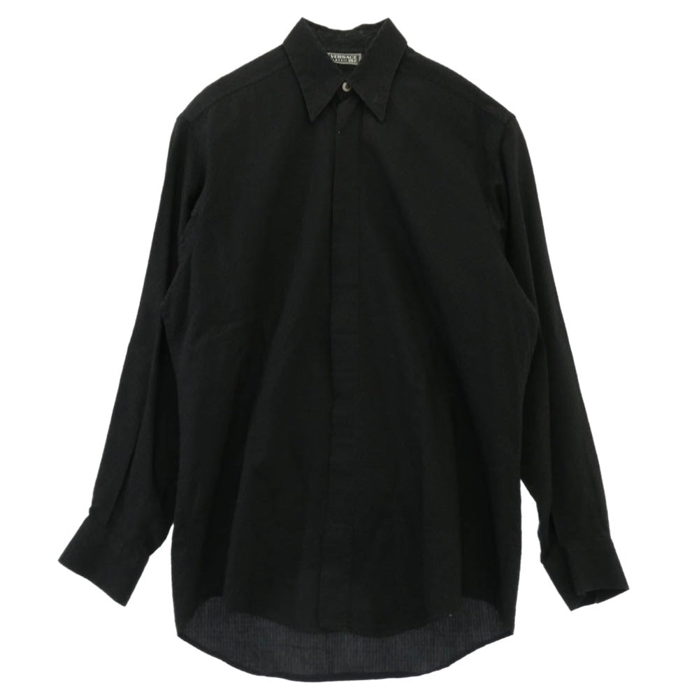 VERSACE ヴェルサーチ classic v2 比翼 ジャガード 総柄 長袖 シャツ ブラック系 37【中古】
