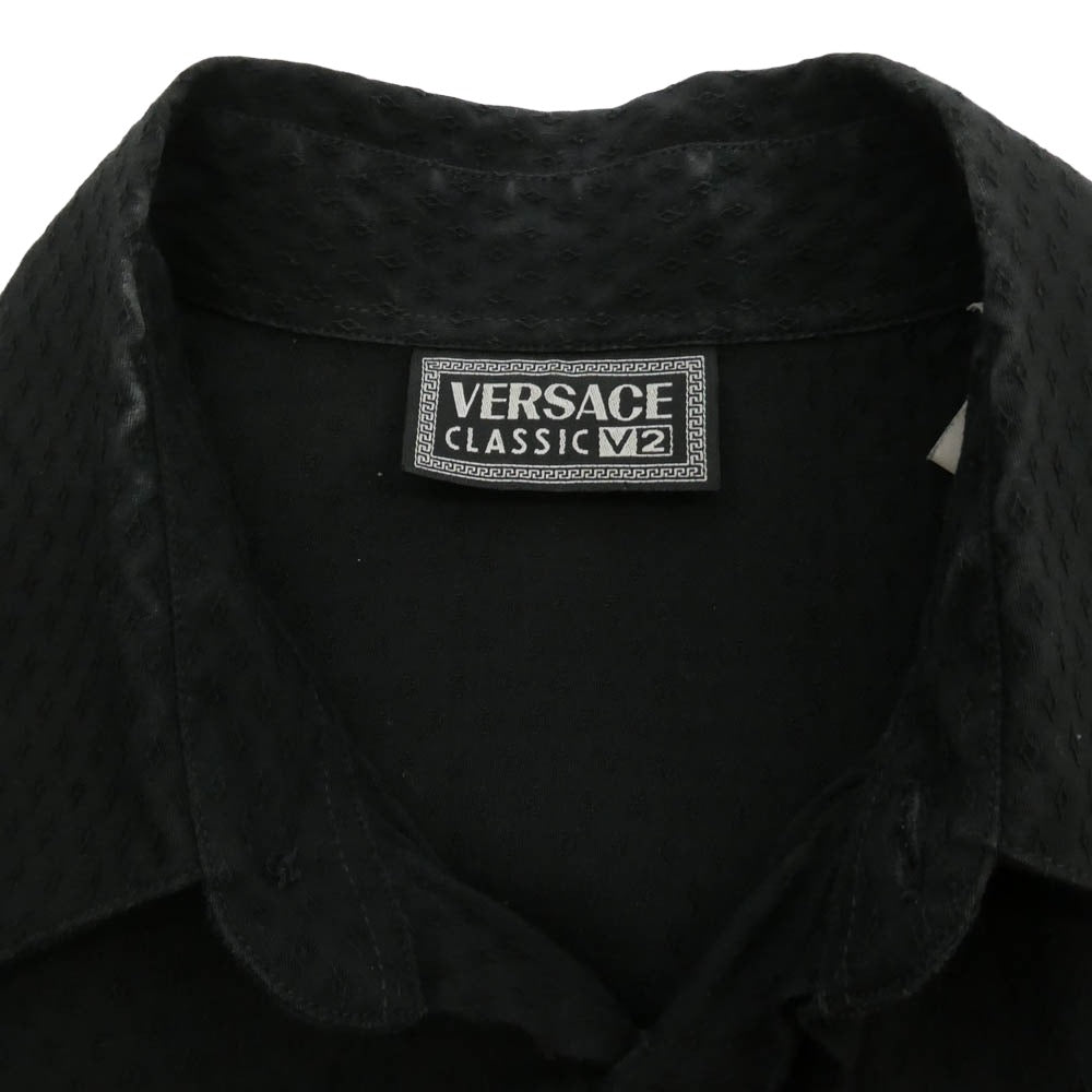 VERSACE ヴェルサーチ classic v2 比翼 ジャガード 総柄 長袖 シャツ ブラック系 37【中古】