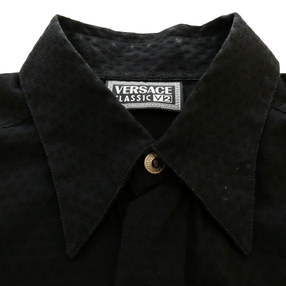 VERSACE ヴェルサーチ classic v2 比翼 ジャガード 総柄 長袖 シャツ ブラック系 37【中古】